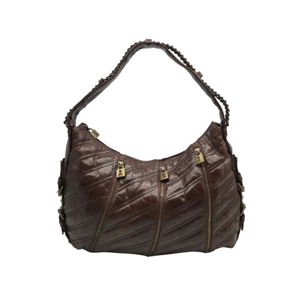 Betsy Johnson Brown Leather Ziplock Large Hobo Bag - Picture 1 of 11